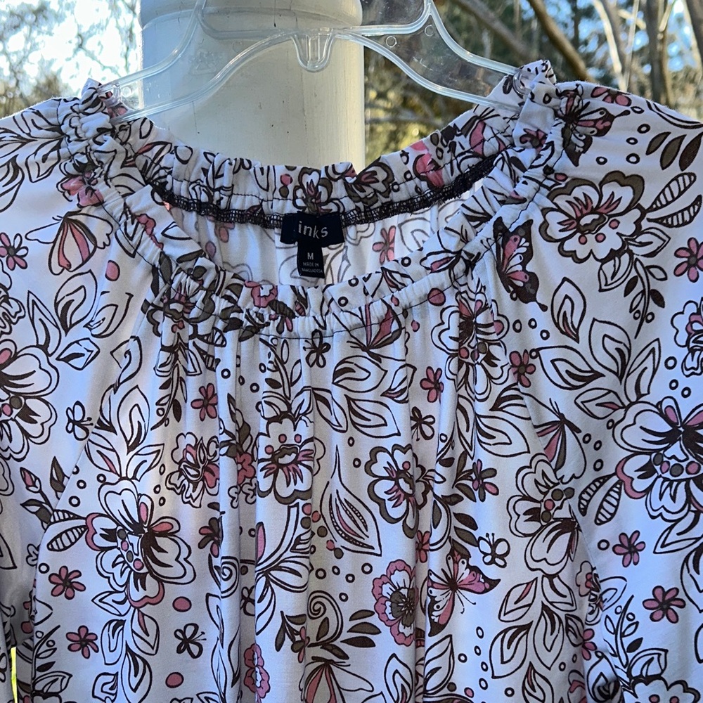 Link Floral Women's Blouse in White and Pink